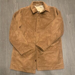 LL BEAN Jacket Coat Sherpa Lined Mens Faux Suede Brown Ranch Size Large Tall